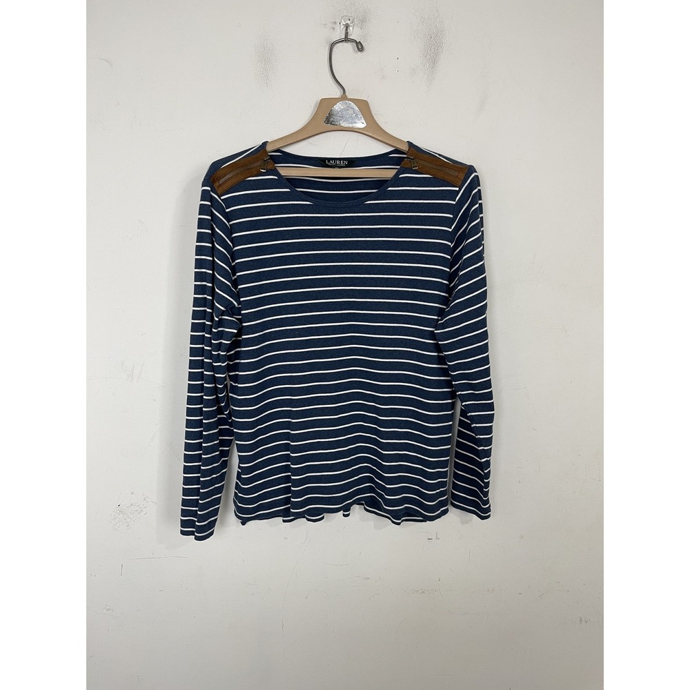 LRL Ralph Lauren Womens Shirt 2X Striped Blue Nautical Old Money‎ Preppy Knit